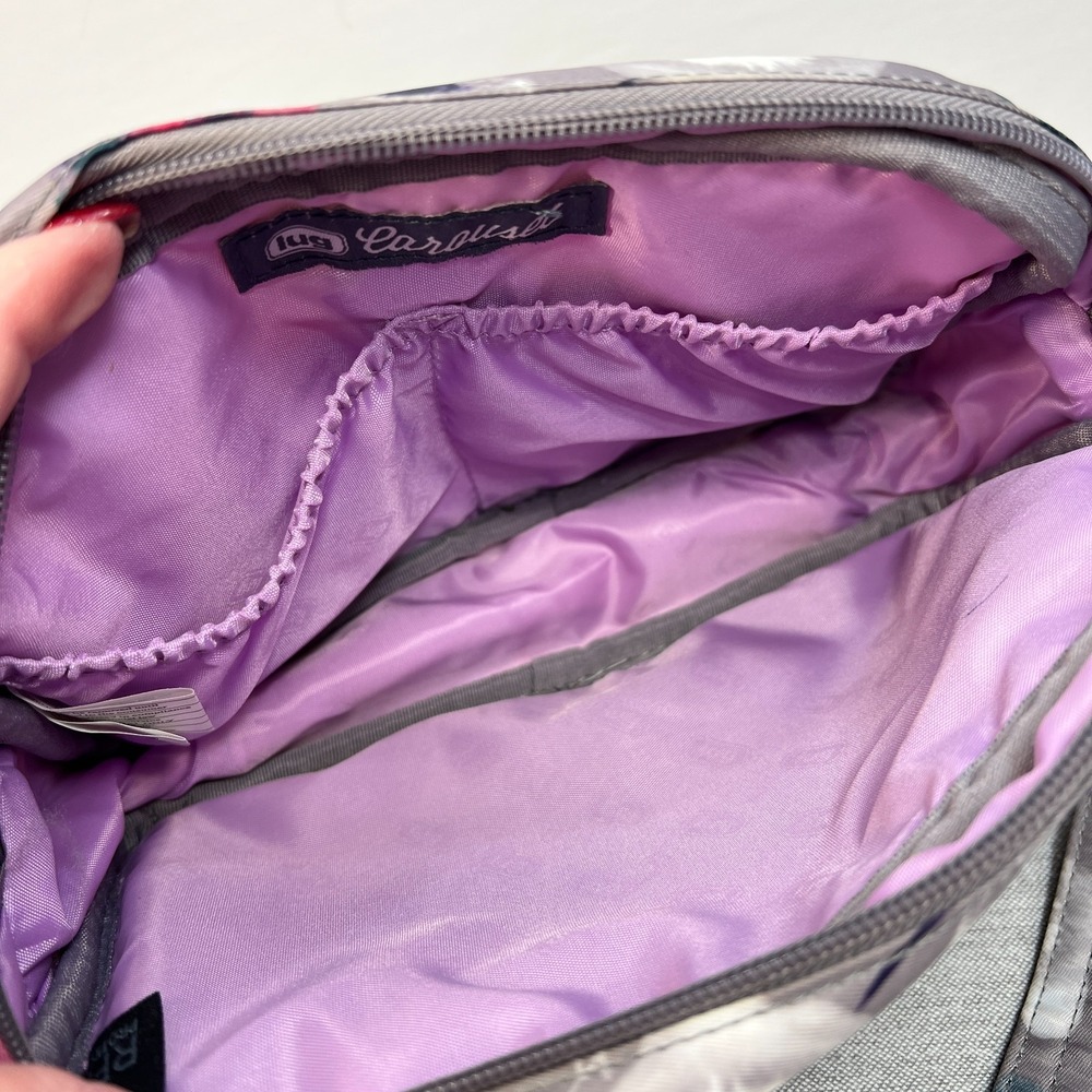 Lug Carousel Multicolor Gray/Pink/Teal/White Flower Print Crossbody Belt Bag - Picture 7 of 16